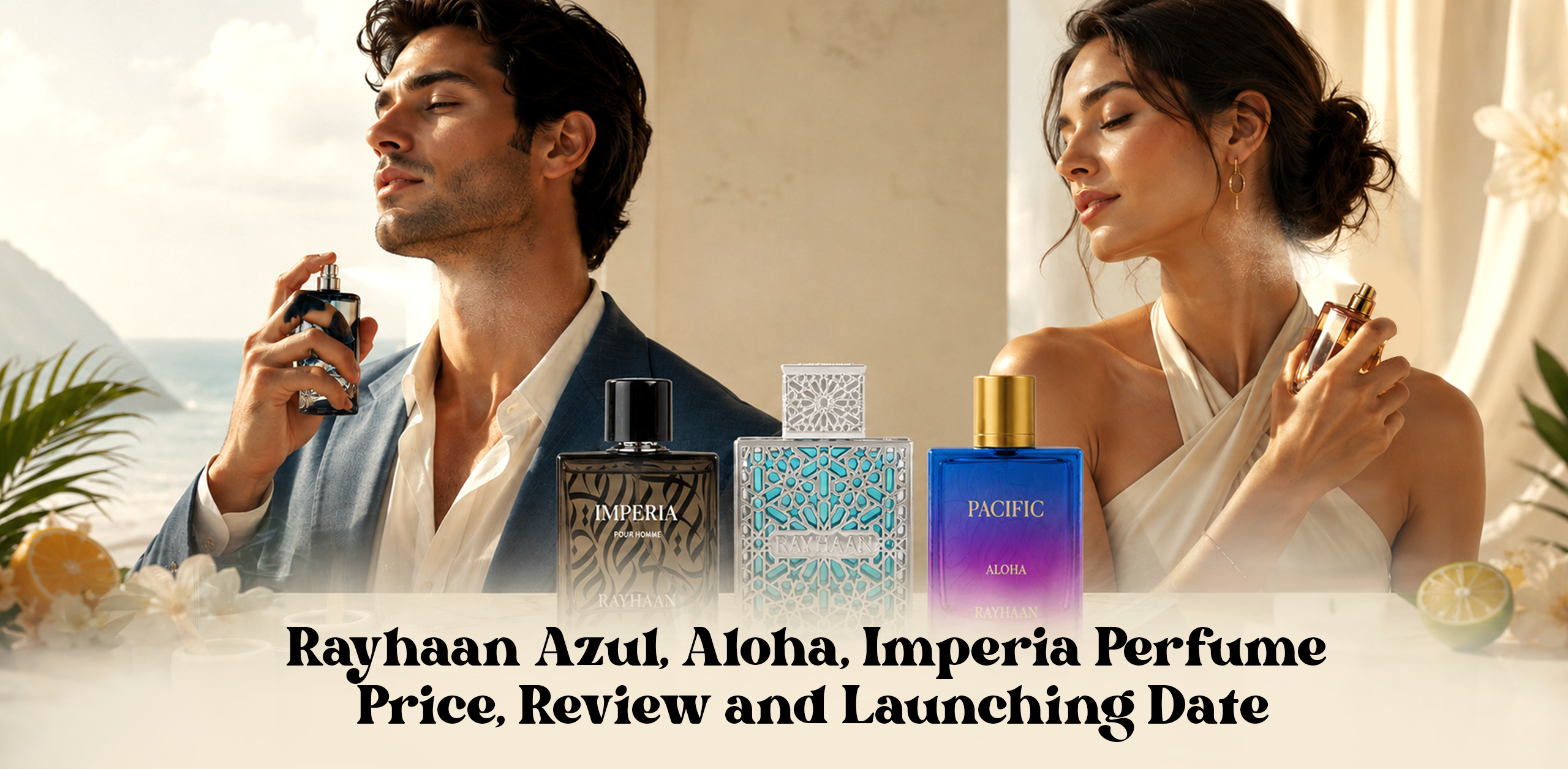 Rayhaan Azul, Aloha and Imperia perfumes featuring price, review, scent profile and launch date.